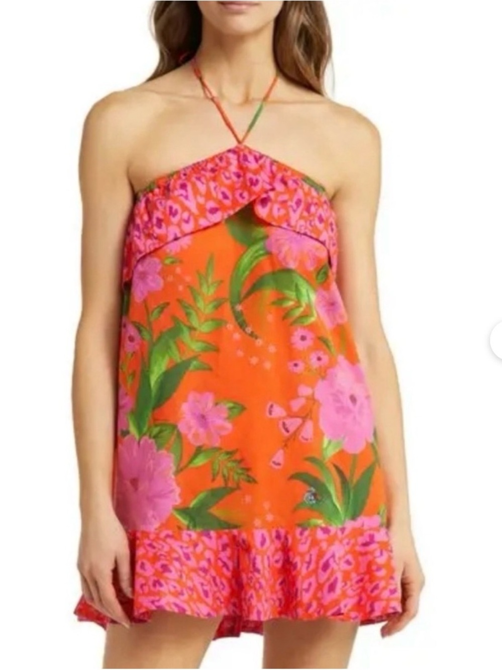 Farm Rio Vibrant orange strapless dress